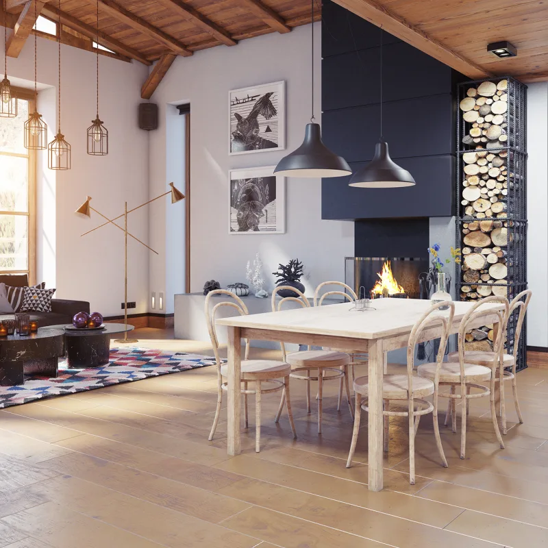 Dining room with a cozy design and wood flooring